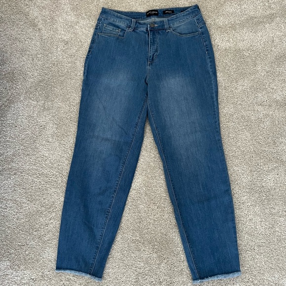 Susan Graver Denim - Susan Graver straight ankle jean with frayed hem